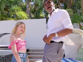 Adorable blonde teen worships BBC in the fresh air